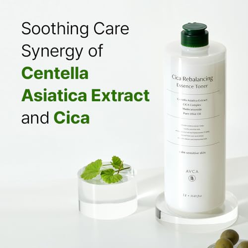 AVCA CICA Rebalancing Essence Facial Toner - Korean Toner with Centella Asiatica for Hydrating & Soothing, ph5.5 Trouble Care, Korean Skin Care (1L/33.8fl.oz.)