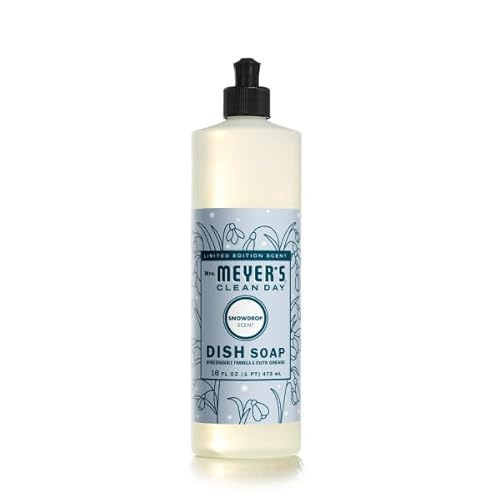Mrs. MEYER'S Clean Day Snow Drop Scent Variety Pack, Liquid Hand Soap 12.5 OZ, Liquid Dish Soap 16 OZ, Multi-Surface Cleaner 16 OZ, Room Freshener 8 FL OZ, Hand Lotion 12 OZ, 1 CT