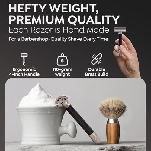 Parker THE VARIANT CLOSED COMB - ADJUSTABLE Double Edge Safety Razor, Customize your Shave with a Turn of the Dial from Mild to Aggressive - 5 Blades Included (GRAPHITE GRAY)
