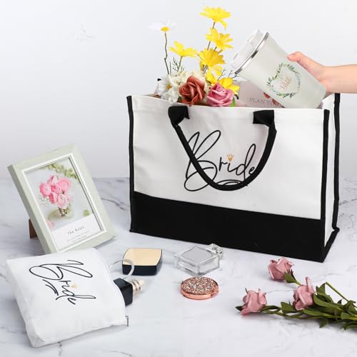 3 Pieces Wedding Bride Gifts Bridal Shower Gift for Bride Canvas Tote Bag Makeup Bag Tumbler Cup Stainless Steel Drink Cup Bachelorette Gift for Wedding Engagement Honeymoon for Women Wifey Future Mrs