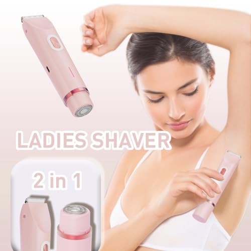 Bikini Trimmer for Women,2-in-1 Electric Razors for Womens with Painless Ceramic Blades,Waterproof Wet & Dry Use,Rechargeable Dual Head Electric Shaver for Pubic Legs Underarm Face Hairs& Body