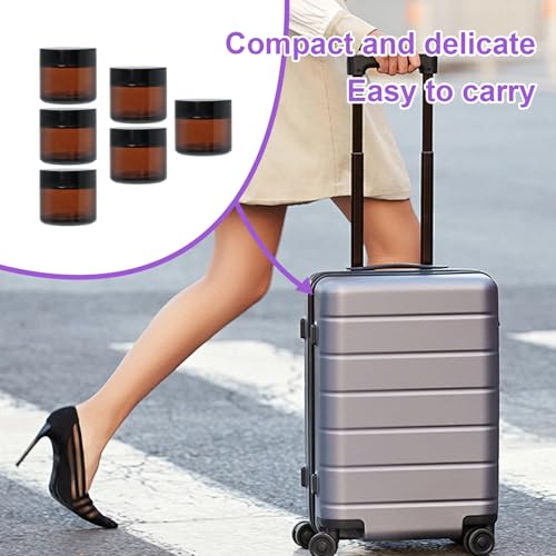 2oz Small Travel Containers with Black Lids,48 Pack Amber Glass Jars with Mini Disposable Spatula for Toiletries£¬Travel Storage£¬Makeup Beauty Products, Lotions, Powders and Ointments