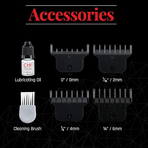 CHI Tech Cordless Mini Trimmer & Clipper, Hair Trimmer for Edging, Blending & Beard Trimming, Stainless Steel Blades, Includes 4 Guard Attachments