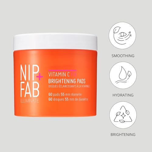 Nip + Fab Vitamin C Fix Brightening Pads for Face, Facial Pad with Anti-Aging Pomegranate and Coffee Seed Extract to Brighten Even Tone Skin, 60 Pads, 2.7 Ounce
