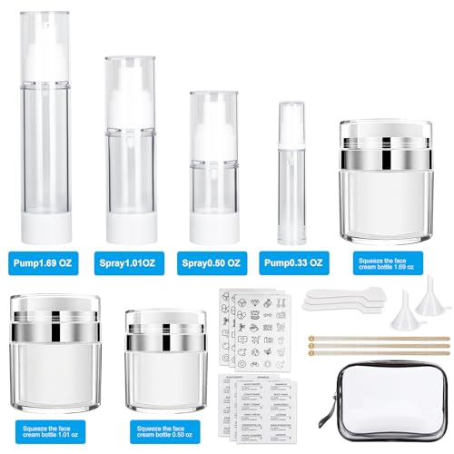 30 Pack TSA Approved Skincare Empty Travel Bottles, 1.7/1/0.7/0.34oz Refillable Travel Size Containers, Leak-Proof Toiletry Bottles for Skincare and Creams, Lotion, Eye Cream, Liquid, Foundation