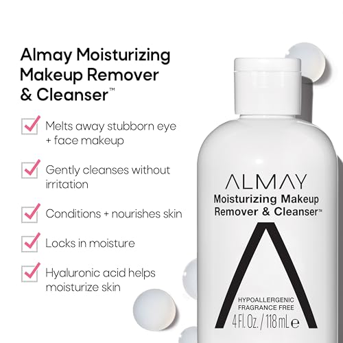 Almay Moisturizing Makeup Remover, Dermatologist Tested and Fragrance-Free, Hypoallergenic Cleanser, Removes Regular and Longwear Formulas, 4 Fl Oz (1 Pack)