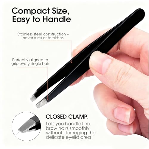 6 Pcs Tweezers Set ? Eyebrow Tweezers with Curved Scissors for Ingrown Hair, Hair-Plucking Daily Beauty Tools for Women, with Leather Travel Case