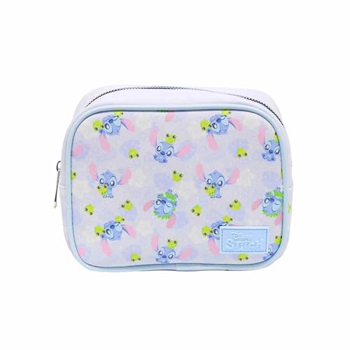 Impressions Vanity Stitch Hoppin Around Cosmetic Bag for Travel, Faux Saffiano Leather, Stitch Printed Artwork Makeup Bag for Women with Lined Interior, Slip Pockets, Makeup Pouch with Silver Hardware