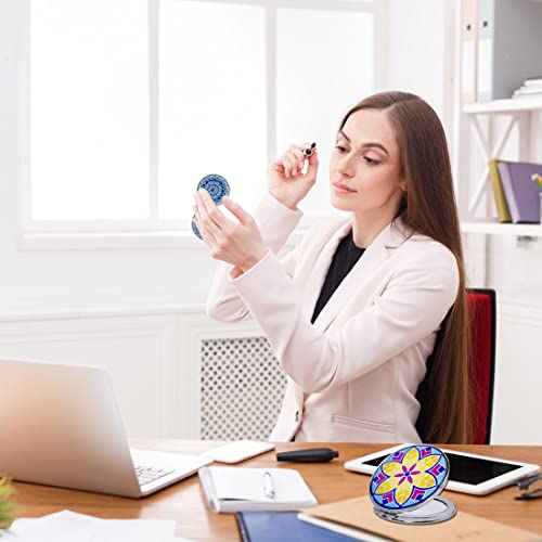 Small Compact Mirror Portable Folding Double Sided with 2X Magnification - Handheld Pocket Travel Makeup Mirrors - Mixed Embossed Designs - Gift for Girls Women Pack of 6