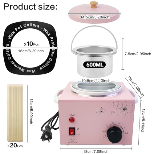 Portable Pink Wax Warmer with Adjustable Temperature and Wax Sticks for Painless Hair Removal for Women and Men