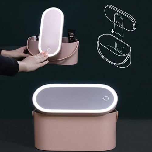 Travel Makeup Box with LED Lighted Mirror, Multi-purpose Cosmetics Box Carrying Case Women's Dat Gift, White, Travel Size (Instruction included)