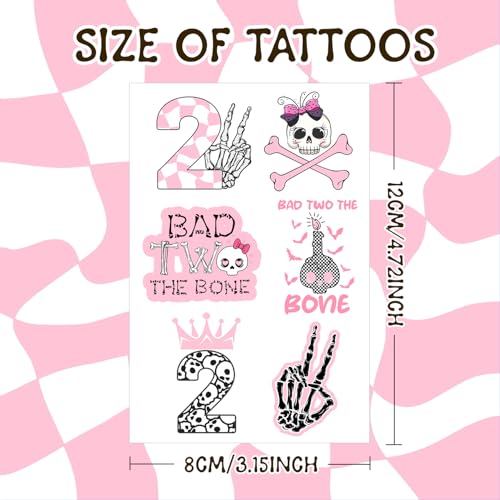 Bad Two the Bone Temporary Tattoos Stickers, Bad Two the Bone Birthday Decoration Girl Supplies Gifts for Girl Rock Music 2 Year Old Birthday Born to Rock Party