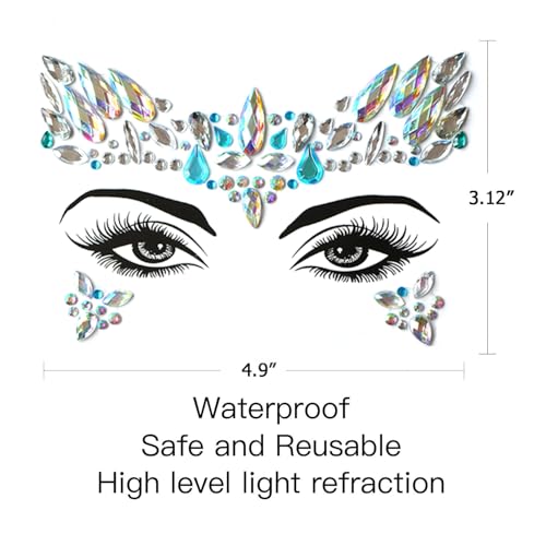 Face Gems, 10 Sets Mermaid Face Jewels Festival Gems Rhinestones Rave Eyes Body Bindi Temporary Stickers Crystal Stickers Decoration(Bright)