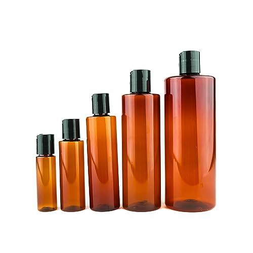 Plastic Amber Bottles (Pack of 12) - 8oz Amber Plastic Bottle with Screw Caps; Used as Reusable Shampoo Bottle, Lotion Bottles, Bottles for Travel and Body Wash Container