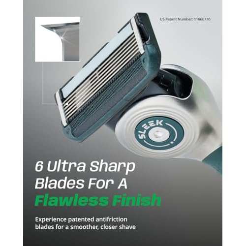 DORCO SLEEK 6 Blade Razor for Men with 10 Cartridges | Men's Cartridge Razors with Razor Handle and Smooth Shaving Blades | Men¡¯s Razors with Multi-Flex Technology