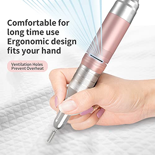 Delanie Professional Nail Drill High Torque 35000 RPM Rechargeable Portable Electric Nail File Filer for Acrylic Gel with Cuticle Bits, Salon Manicure Tool, Rose Gold