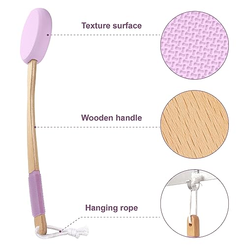 AmazerBath Purple Lotion Applicator for Back, 4 Replaceable Pads with 1 Long Handled and 6 PCS White Lotion Applicator Replacement Pads, Apply Cream Medicine Skin Cream Moisturizer Sunscreen Tanner