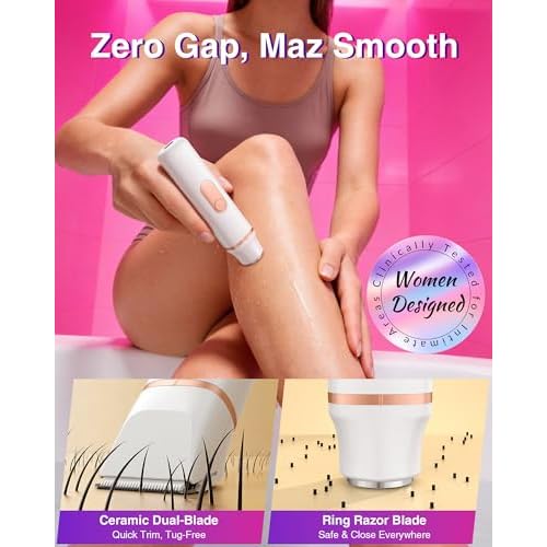 Bikini Trimmer for Women: 3-in-1 LED Display Painless Electric Razor & Shaver for Face, Body & Pubic Hair, IPX7 Waterproof Cordless Body Hair Trimmer, Easy Cleaning & USB Charge Dock, Gift-Ready