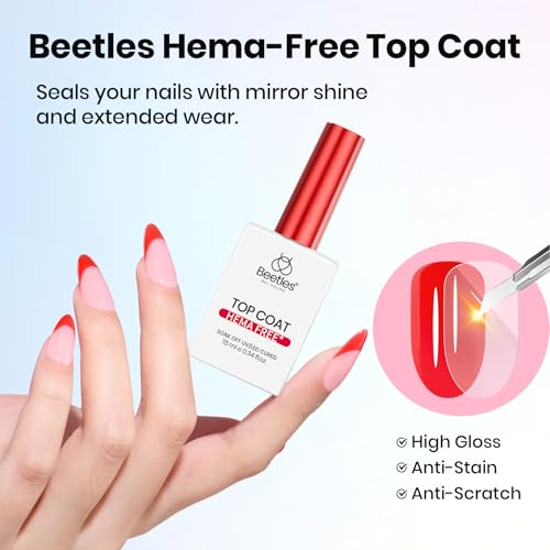 Beetles HEMA-Free Gel Top Coat 15ml - Long Lasting High Gloss for Gel Nail Polish Shine UV/LED Curable, for Salon & Home DIY Nail Art