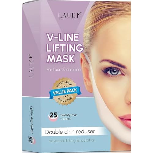 V Shaped Slimming Face Mask Double Chin Reducer V Line Lifting Mask Neck Lift Tape Face Slimmer Patch Chin Strap For Women Jawline Sculptor For Firming and Tightening Skin 10 and 25 Masks Bundle