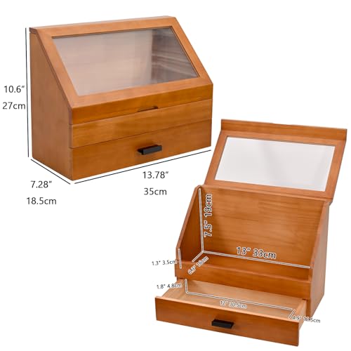 Cologne Organizer for Men, Pine Wood Bathroom Vanity Organizer Countertop, Desk Organizers with Drawer, 2 Tier Perfume Stand Holder, Men Jewelry Box, Ideal Gift for Him Dad Boyfriend