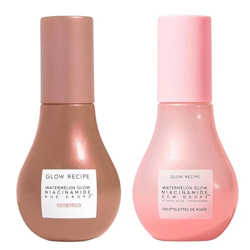 Glow Recipe Niacinamide Hue Drops Tinted Serum to Bronze, Brighten & Hydrate + Watermelon Facial Serum for Uneven Skin & Dark Spots (40ml/ea)