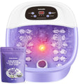 Foot Spa Massager with Heat, Bubbles & Vibration, 22 Rollers, Red Light, Adjustable Temp - Includes Lavender Epsom Salt - Purple