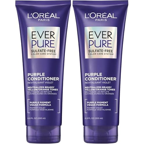 L¡¯Oreal Paris Sulfate Free Brass Toning Purple Conditioner for Blonde,Bleached,Silver,or Brown Highlighted Hair,EverPure,6.8 Fl Oz (Packaging May Vary),(Pack of 2)