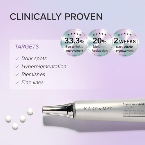 Mary&May Tranexamic Acid + Glutathione Eye Cream (30ml) - Korean Skincare for Dark Circles & Uneven tone - Fragrance-Free Under Eye Cream for Dark Spots & Hyperpigmentation 1.01oz.