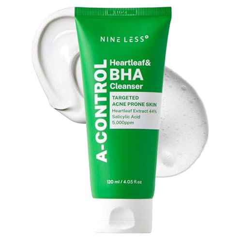 NINELESS A-Control Heartleaf & BHA Cleanser ? Korean Exfoliating Face Wash with Salicylic Acid for Clear Skin ? Blackhead Remover, Deep Pore Cleansing, 4.05oz.