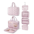BAGSMART Travel Toiletry Bag with Jewelry Organizer, Hanging Travel Bag for Toiletries, Puffy Makeup Cosmetic Bag Organizer, Carry-on Travel Accessories Essentials, Pink-L