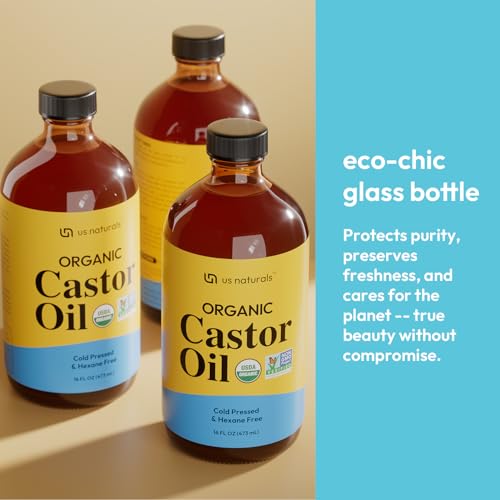 16oz Organic Castor Oil ? Glass Bottle ? USDA Certified Organic & Non-GMO ? 100% Pure, Cold-pressed, Unrefined, Hexane-free ? Premium Glow-Boosting Oil for Skin, Hair, Lashes, Nails & More