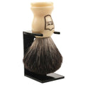 Parker 100% Black Badger Bristle Shaving Brush with White Handle?Extra Dense Badger Bristles Shave Brush Create a Superior Lather?Brush Stand Included
