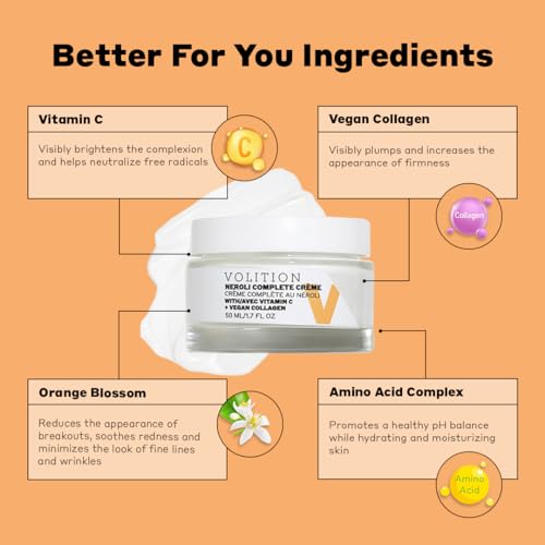 Volition Beauty Neroli Complete Cr?me with Vitamin C + Vegan Collagen - Face Moisturizer for Normal to Combination Skin | Balances Oiliness, Calms Blemishes, Minimizes Wrinkles & Soothes Redness