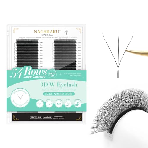 NAGARAKU W Eyelash Extensions High Capacity 54 Rows 3D Volume Premade Fan 0.07mm C Curl 7-15mm Mix Matte Black Easy Fanning yy Eye Lashes Handwoven W Shaped Wispy Cluster Professional Lash Supplies