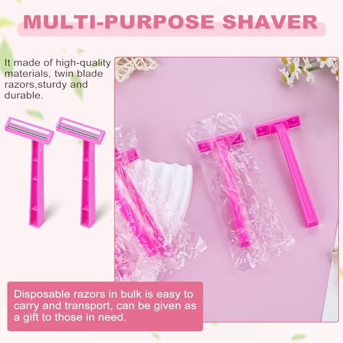 Women's Disposable Razors Individually Wrapped Twin Blade,Disposable Razors Women Bulk with Clear Safety Cap for Men Women Camping Traveling Home Bathing Hotel (pink, pack of 100)