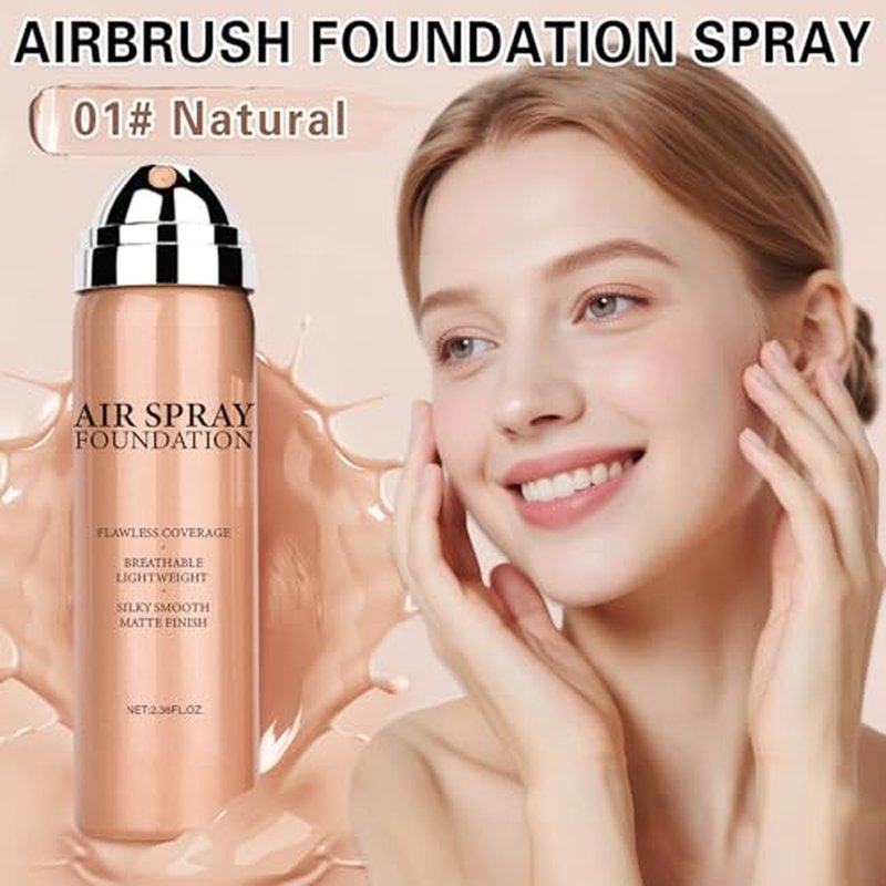 Magic Minerals Airbrush Foundation Makeup Spray Silk Flawless Foundation Mist Makeup Full Coverage Foundation Breathable Long Lasting Natural Matte Finish for Mature Skin(Natural)