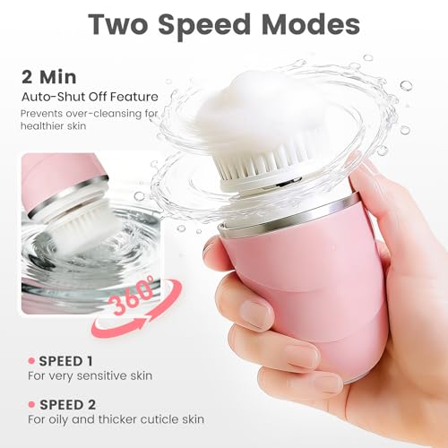 Facial Cleansing Brush, Mini Electric Face Scrubber, Waterproof Face Exfoliator Brush for Deep Cleansing, Portable Face Wash Brush for Travel, Easy to Carry, with 3 Brushheads for Women Mom Men