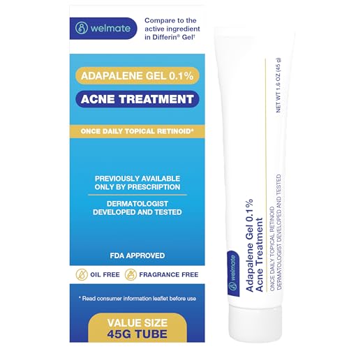 WELMATE - Adapalene Gel 0.1% - Acne Treatment - Skin Care - Daily Topical - Acne Skincare - Pimple Cream - Acne Cream - Oil & Fragrance Free - 1.6oz / 45g