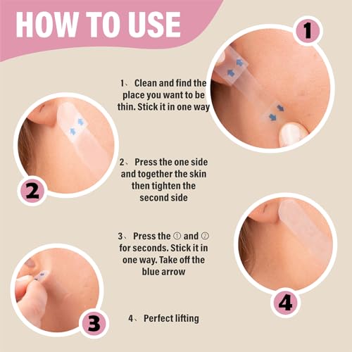 128PCS Face Lift Tape, Face Lift Tape Invisible, Face Tape Lifting Invisible, Face Tape Instantly Lifts Sagging Skin Around The Face, Hides The Double Chin and Creates A v-Shaped Face