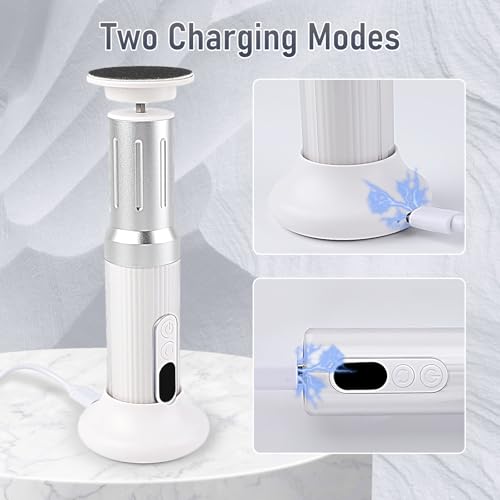 ANGNYA Electric Callus Remover for Feet with 3 Adjustable Speeds, Rechargeable Stand and Replacement Sandpaper Disks, Electric Foot Callus Remover Foot File for Feet Pedicure Tool (White)