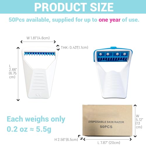 50Pcs Men's Portable shaving Disposable Prep Razors, Individually Package Protection Cover Easy to Carry Stainless Steel Single Blade Professional Dry/Wet for Hotel Gym Summer Travel (BLUE)