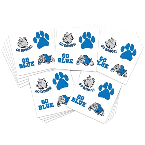 Sports Spirit Temporary Tattoos / 100 Mini Team & School Spirit Designs/Skin Safe/Removable (Blue Dawgs)