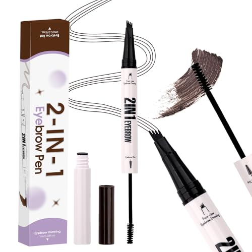 2 in 1 Liquid Eyebrow Pen Waterproof Long-Lasting Liquid Eyebrow Pencil Double Head Liquid Eyebrow with eyebrow dyeing brush Pencil Natural Eyebrow Pen(03-RMG-Dark Brown)