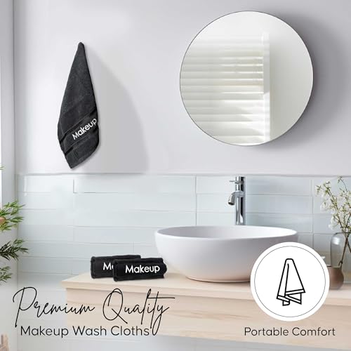 Makeup Towels - Pack of 6 - Soft Cotton Wash Cloths for Face & Makeup Removal, Airbnb Essentials for Hosts, Luxury Washcloths (13x13 Inches. Black)