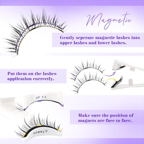 Magnetic Eyelashes with Applicator Reusable Natural Look Lashes No Glue Needed Waterproof Soft Magnetic Lashes Easy to Wear and Remove(4pairs,079+B01)