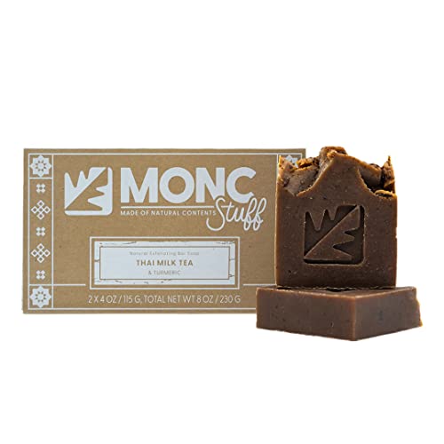 Natural Bar Soap (Thai Milk Tea & Turmeric) for Men and Women - Handmade with Organic Coconut Oil, Rice Milk, and MORE - Cold Process Soap for Face and Body - 2 Bars in a Pack