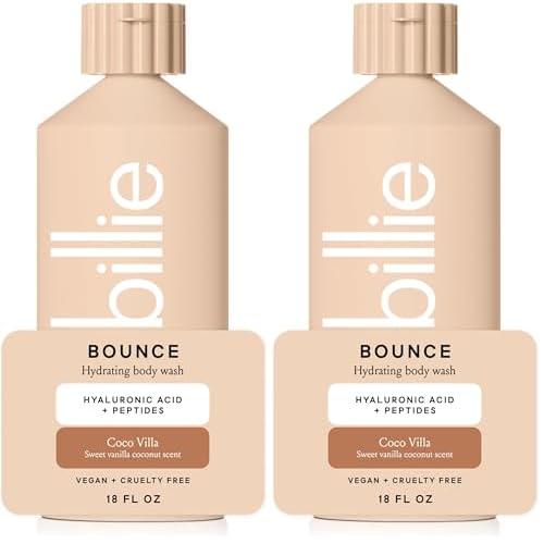 Billie Bounce,Hydrating Body Wash,Hyaluronic Acid + Peptides,Hydrating & Replenishing,18Fl Oz,(Pack of 2)