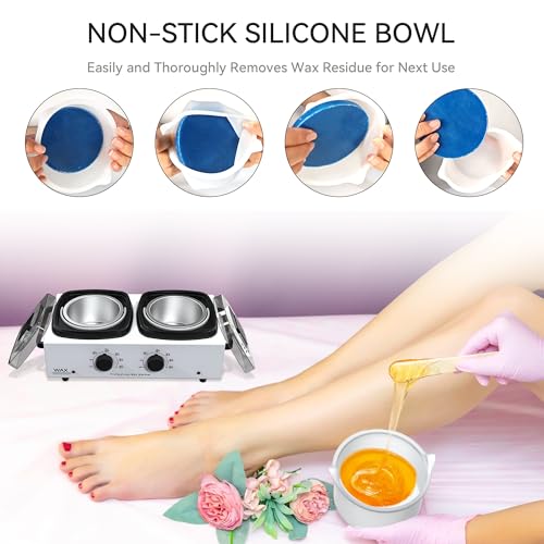 Large Waxing Kit with 4 Bags of Wax Beads 2 Silicone Bowl 40 Sticks 10 Nose Sticks, Wax Warmer Double Pot for Women Men Salon Home Hair Removal