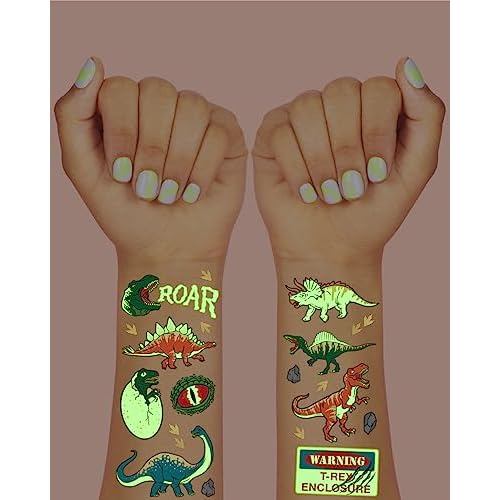 xo, Fetti Dinosaur Temporary Tattoos - 44 Glow In The Dark Pcs | Birthday Party Supplies, Dinosaur Party Favors, T-rex Decorations
